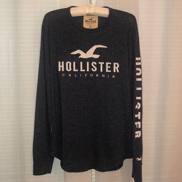 Hollister M Indigo White Heathered Crewneck Pullover Long Sleeve Tee - Picture 1 of 12